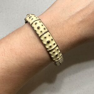 Vintage Signed Lilly Pulitzer Cream Gold Enamel Bangle Bracelet Rare EUC